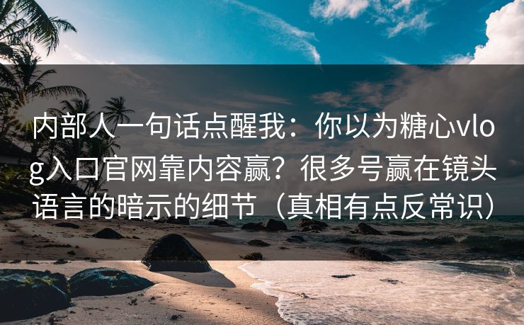 内部人一句话点醒我：你以为糖心vlog入口官网靠内容赢？很多号赢在镜头语言的暗示的细节（真相有点反常识）