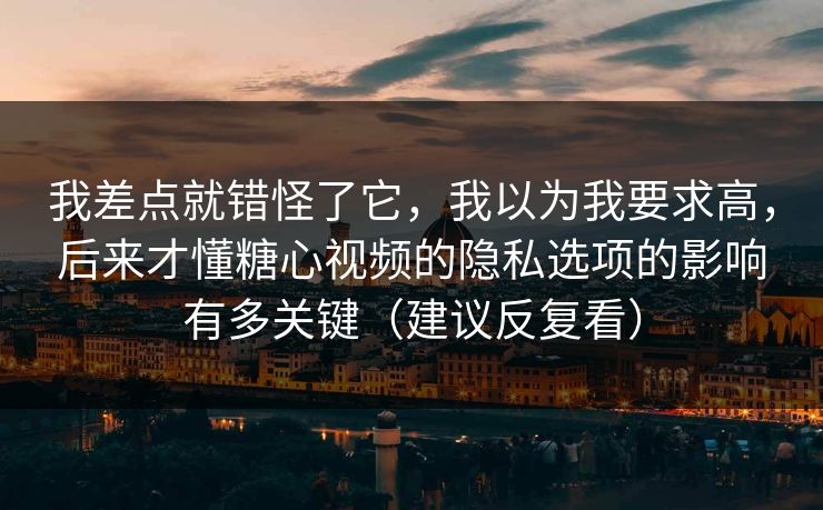 我差点就错怪了它，我以为我要求高，后来才懂糖心视频的隐私选项的影响有多关键（建议反复看）