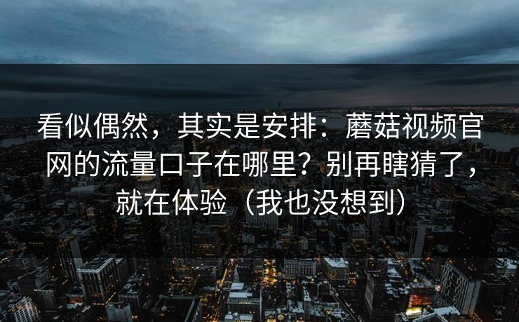 看似偶然，其实是安排：蘑菇视频官网的流量口子在哪里？别再瞎猜了，就在体验（我也没想到）